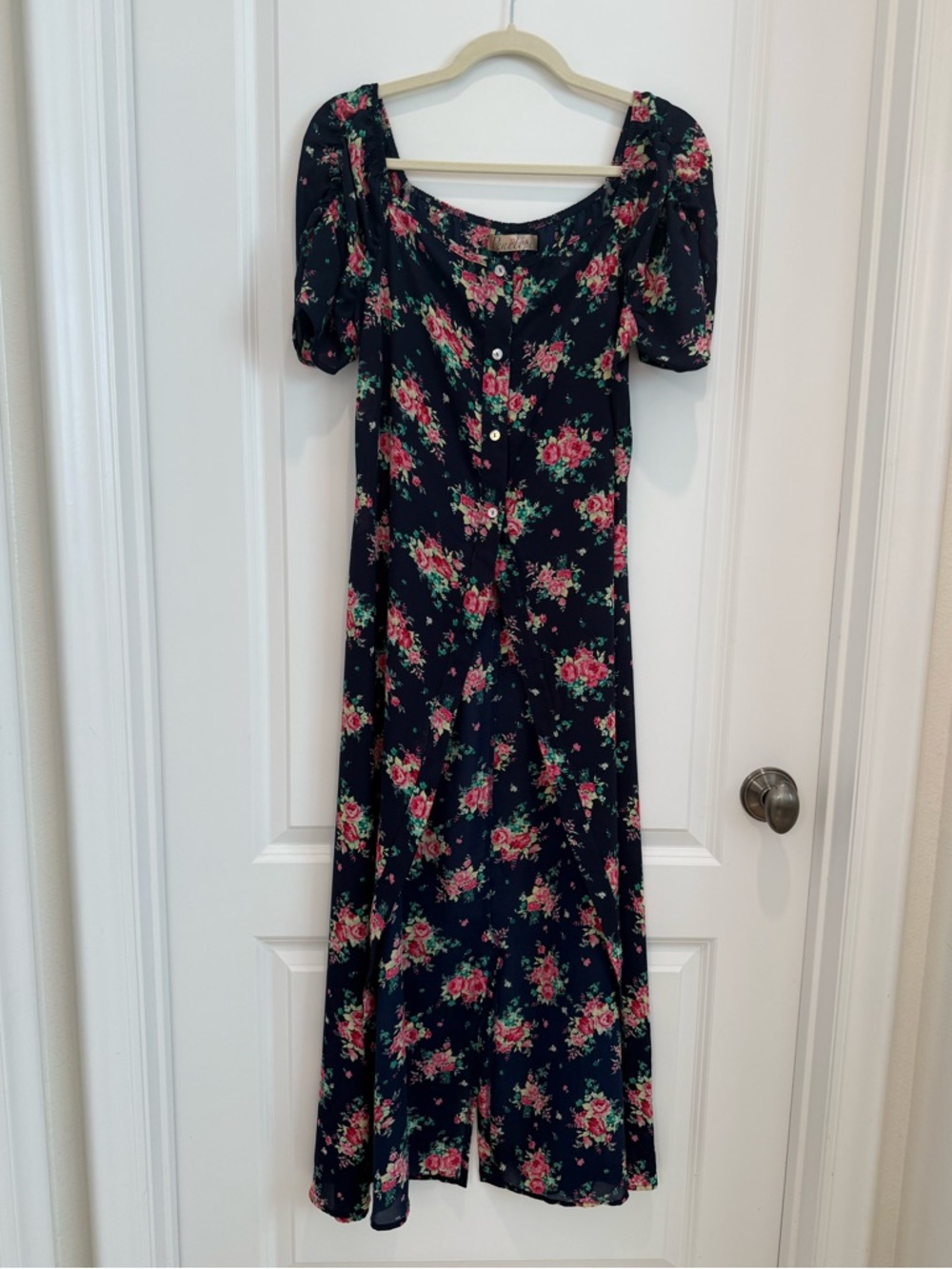 Navy Floral Button-Front Maxi Dress - Women's NWOT